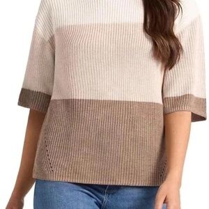Matty M Monochrome Color Block Knit Sweater Taupe Top M or XL
